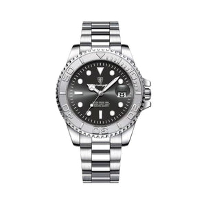 Relógio masculino Poedagar Submariner Silver Black em aço inoxidável, mostrador preto