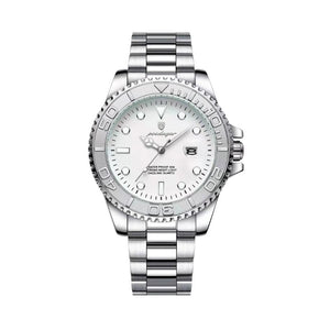 Relógio masculino Poedagar Submariner Silver White em aço inoxidável, mostrador branco