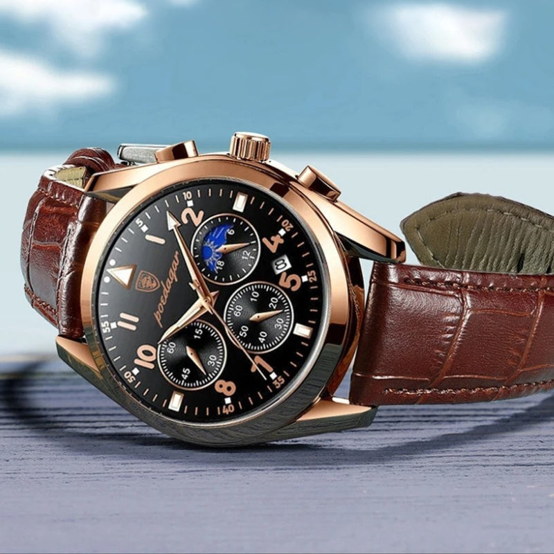 relogio poedagar masculino pulseira de couro genuino