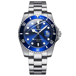 Relógio masculino Poedagar Bernini Silver Blue em aço inoxidável, mostrador azul