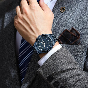 relogio poedagar aco azul mostrador redondo