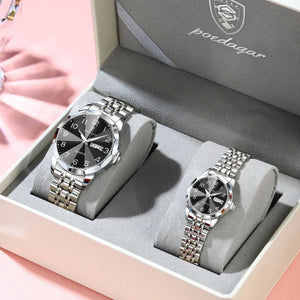 Relógios Poedagar Dual Essence Silver Black para casal — caixa de presente