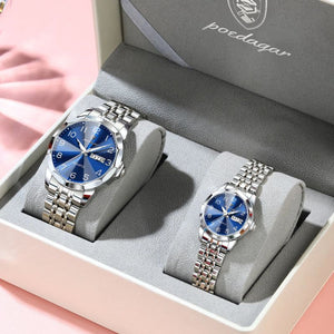 Relógios Poedagar Dual Essence Silver Blue para casal — presente para o casal