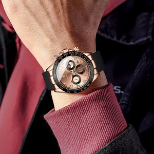 Relógio masculino Poedagar Ducatti Rosé Nero em silicone, mostrador preto — vista detalhada