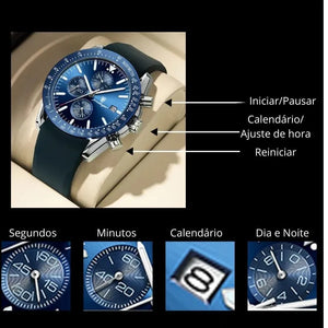 Relógio masculino Poedagar Venezia Oceano em silicone, mostrador azul-marinho — vista do conjunto