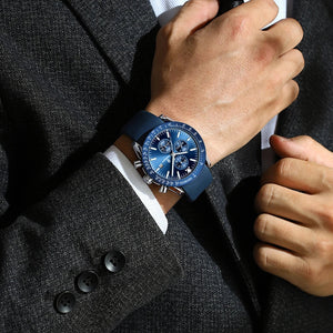 Relógio masculino Poedagar Venezia Oceano em silicone, mostrador azul-marinho — vista detalhada
