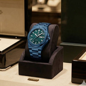 Relógio masculino Poedagar Majesty Total Blue em aço inoxidável, mostrador azul — vista do conjunto
