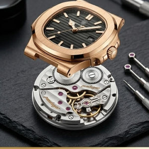 Relógio masculino Poedagar Nautilus Rose Black em aço inoxidável, mostrador preto — detalhe do acabamento