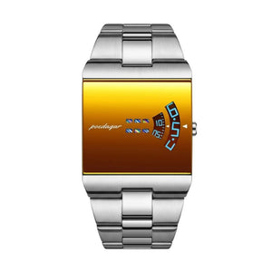 Relógio masculino Poedagar Mirror Silver Orange em aço inoxidável, mostrador laranja
