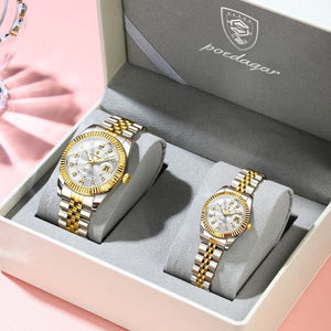 Relógios Poedagar Royal Duo Gold White para casal — design clássico