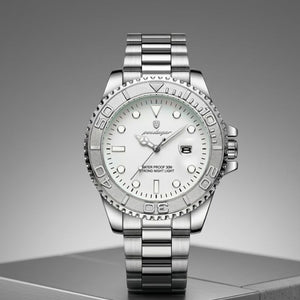 Relógio masculino Poedagar Submariner Silver White em aço inoxidável, mostrador branco — imagem complementar