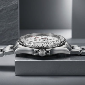 Relógio masculino Poedagar Submariner Silver White em aço inoxidável, mostrador branco — vista frontal