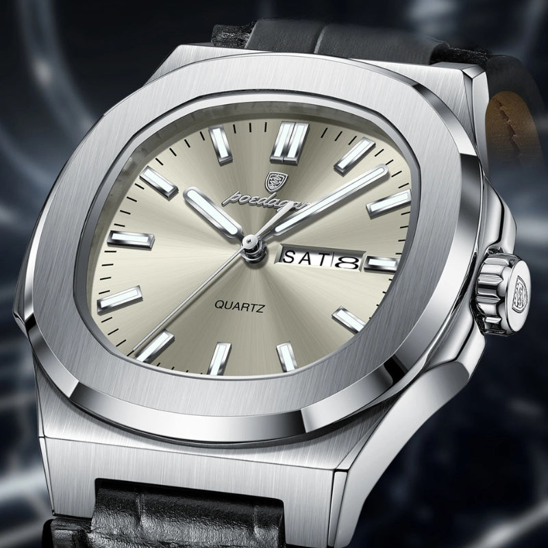 Poedagar Lucentino Argento pulseira em couro legitimo