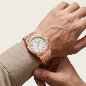 Relógio masculino Poedagar Deluxe Octagon Rosé White em aço inoxidável, mostrador branco — vista detalhada