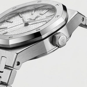 Relógio masculino Poedagar Deluxe Octagon Silver White em aço inoxidável, mostrador branco — outro ângulo