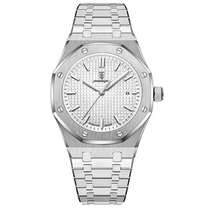 Relógio masculino Poedagar Deluxe Octagon Silver White em aço inoxidável, mostrador branco