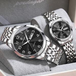 Relógio masculino Poedagar Dual Essence Silver Black em aço inoxidável, mostrador preto