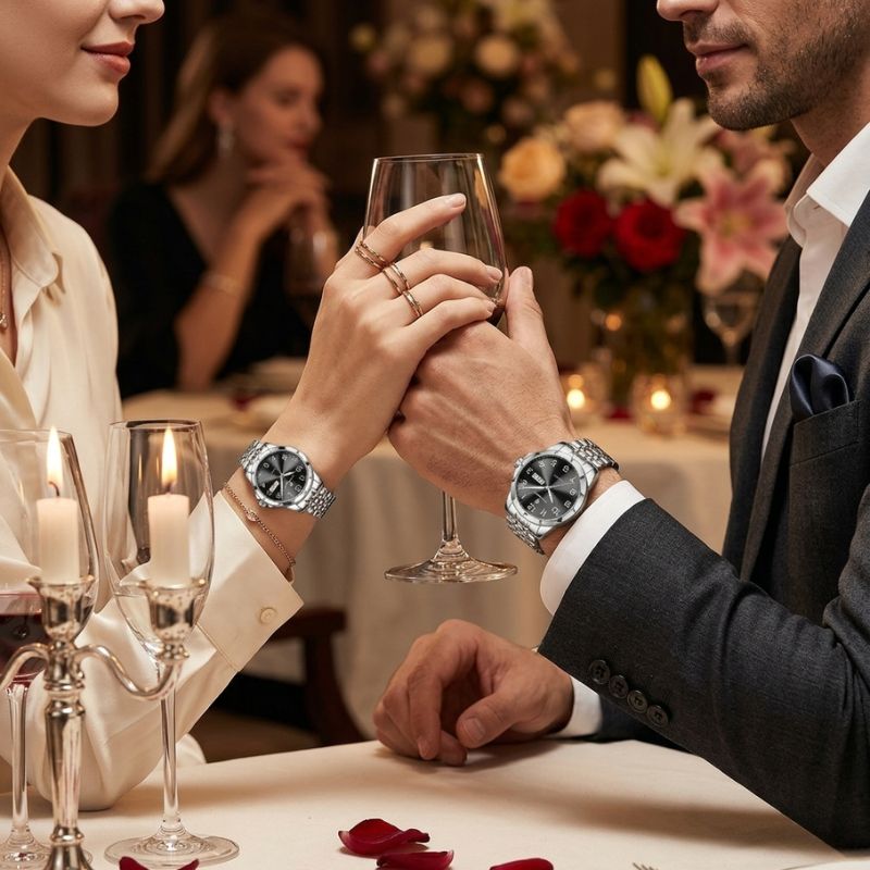 Relógios Poedagar Dual Essence Silver Black para casal — masculino e feminino