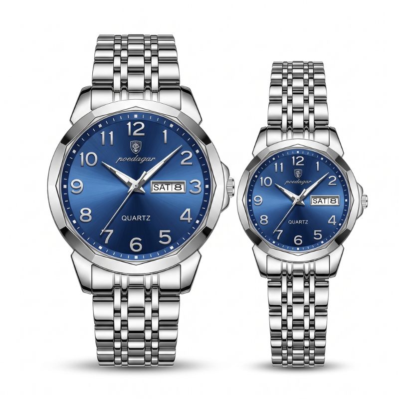 Relógios Poedagar Dual Essence Silver Blue para casal — masculino e feminino