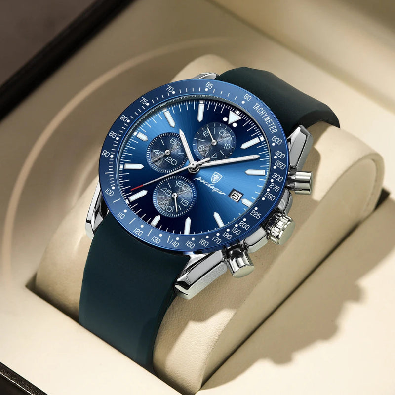 Relógio masculino Poedagar Venezia Oceano em silicone, mostrador azul-marinho — outro ângulo