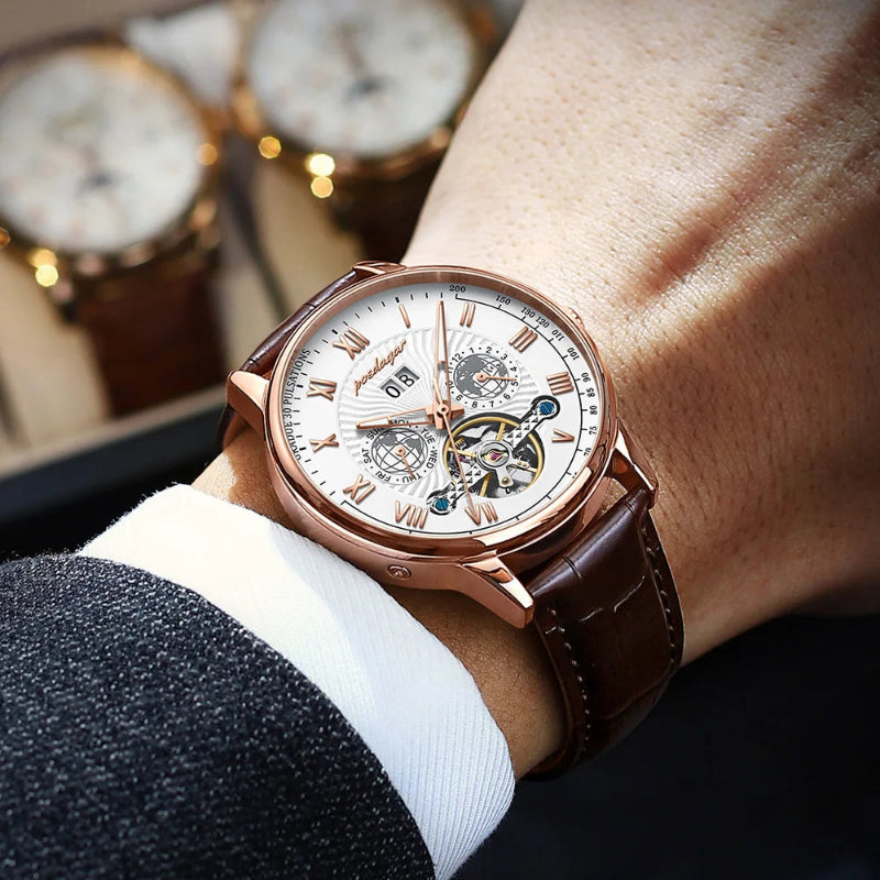 Poedagar masculino luxo pulseira de couro