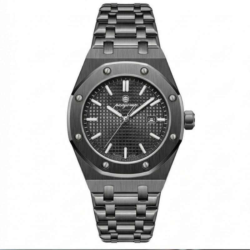 Relógio masculino Poedagar Deluxe Octagon All Black em aço inoxidável, mostrador preto