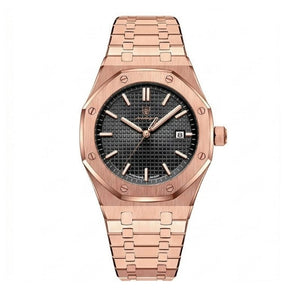 Relógio masculino Poedagar Deluxe Octagon Rosé Black em aço inoxidável, mostrador preto