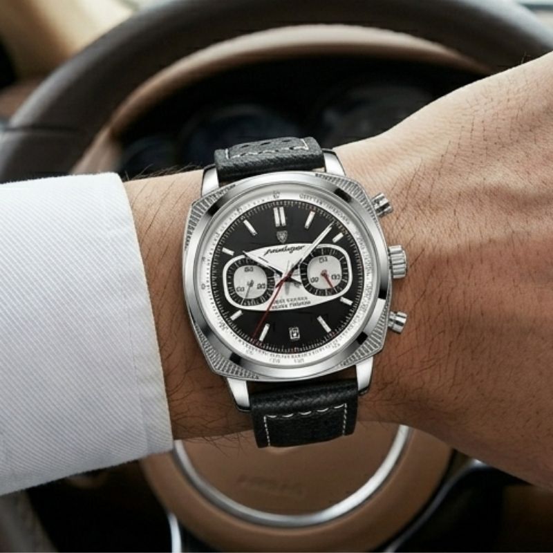 Relógio Poedagar Dominium Chrono Silver Black imponente e luxuoso