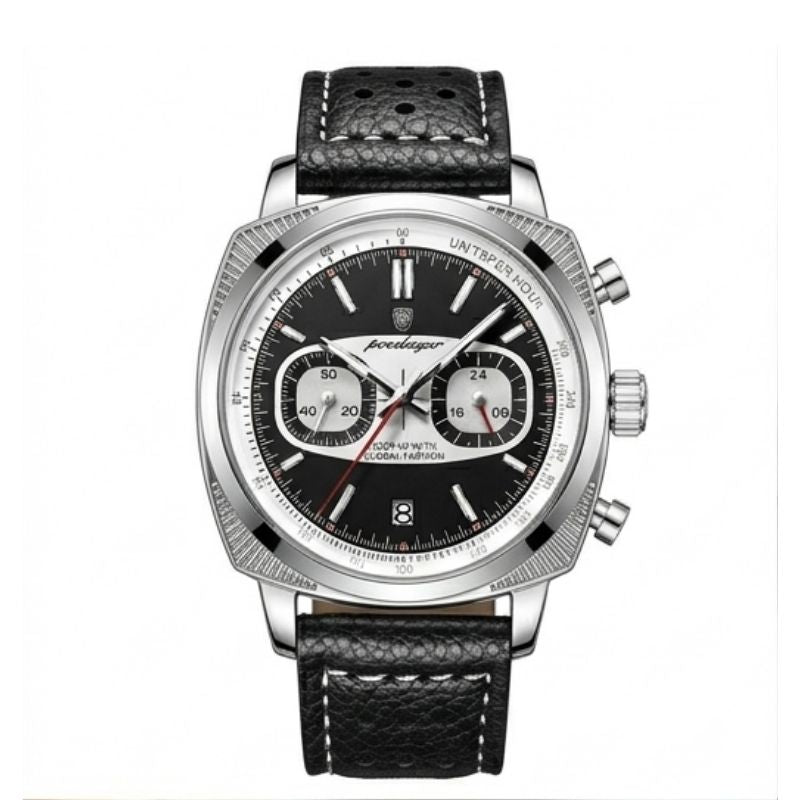 Relógio Poedagar Dominium Chrono Silver Black crono grafo quartzo