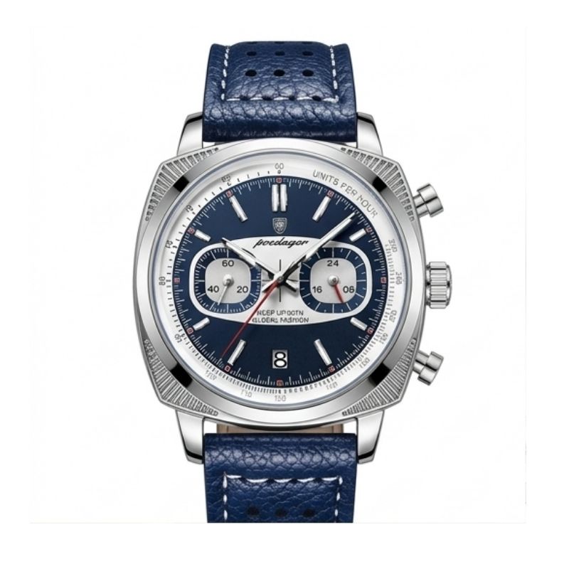 Relógio Poedagar Dominium Chrono Silver Blue cronografo quartzo