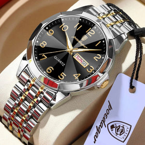 Relógio masculino Poedagar Dual Essence Gold Black, conjunto para casal — detalhe em aço
