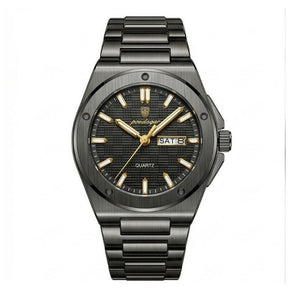 Relógio masculino Poedagar Majesty Black em aço inoxidável, mostrador preto