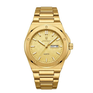 Relógio masculino Poedagar Majesty Gold em aço inoxidável, mostrador dourado