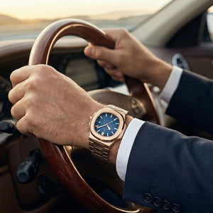 Relógio masculino Poedagar Nautilus Rose Blue em aço inoxidável, mostrador azul — vista detalhada