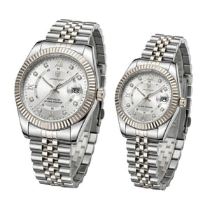 Relógio masculino Poedagar Royal Duo Silver White em aço inoxidável, mostrador branco